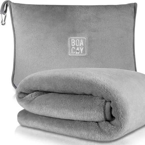 Vista 11 de BOACAY - Manta de viaje suave y cálida para avión y automóvil - Esencial para vuelos largos para mujeres, hombres, niños - Almohada compacta