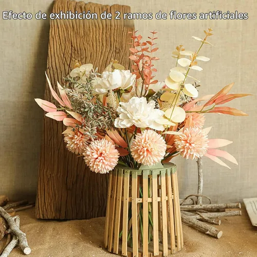 Vista 3 de hanlongyu Flores artificiales de seda para decoración del hogar y boda, centro de mesa de comedor de flores sintéticas. Plantas artificiales arreglo