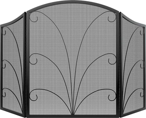 Vista 9 de Kingson - Pantalla para chimenea de 3 paneles con arco decorativo, hecha a mano, de hierro forjado con espiral, cubierta protectora contra chispas
