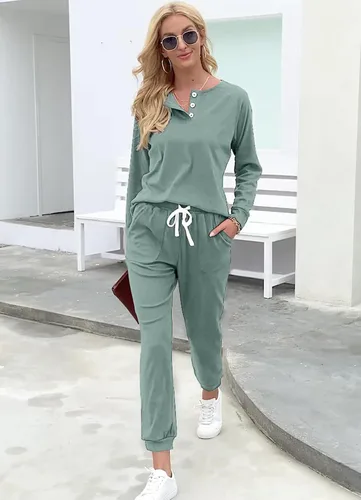 Vista 71 de Wiholl - Conjuntos de dos piezas para mujer: ropa cómoda con sudadera abotonada y pantalones deportivos con bolsillos
