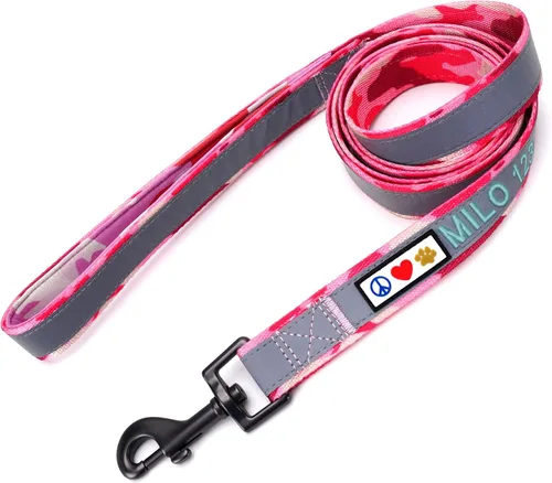 Vista 62 de Pawtitas - Correa personalizada de 6 pies para perro rosa XS/S con nombre y número de teléfono bordados, correa fuerte de nylon para razas pequeñas