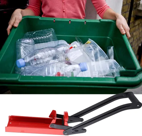 Vista 6 de Trituradora de latas para reciclaje, 16.9 fl oz, trituradora de latas de acero rojo, mango de goma, herramienta de reciclaje de botellas de plástico