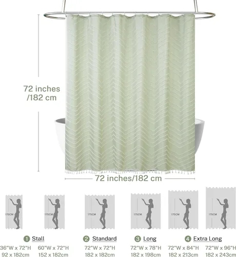 Vista 211 de Cortina de ducha Siiluminisoy de 36x72 beige, cortina de ducha de tela de tamaño pequeño, cortinas de ducha de tela con tufting, diseño chevron a