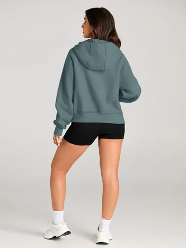 Vista 3 de AUTOMET Sudaderas con media cremallera, sudaderas cortas de forro polar para mujer, suéteres con cremallera de un cuarto, trajes de otoño, ropa