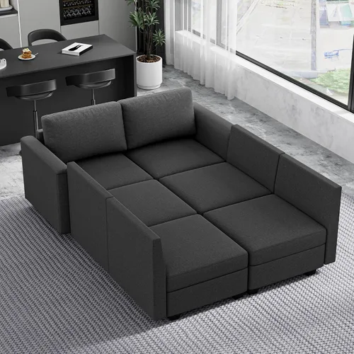 Vista 6 de Sofá modular modular con asiento de almacenamiento, sofá convertible para sala de estar, sofá en forma de L de 6 asientos o en forma de U con cojín