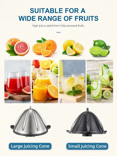 Vista 7 de QCen 500W Juicer Machine Metallic Black y Electric Citrus Juicer Exprimidor Paquete