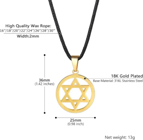Vista 4 de Stainless Steel Pendant Necklace for Men Women, Cool Punk Shark Teeth Necklace, Cross Necklace, Star Of David Necklace, Black Leather Cord, Come