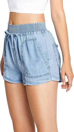 Vista 2 de Love Tree Pantalones cortos de cintura fruncida de talle alto para mujer