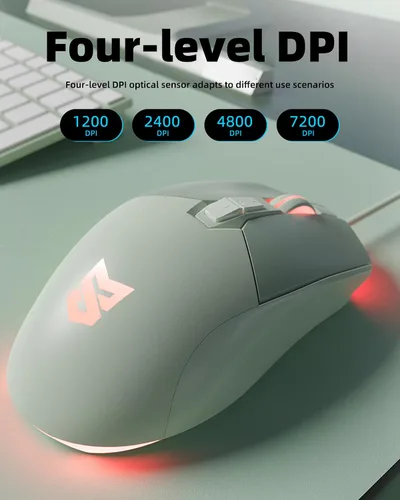 Vista 3 de Ratón ergonómico para juegos con cable, sensor óptico de 7200 DPI ajustable, USB C, ratones para juegos retroiluminados LED RGB con 7 botones