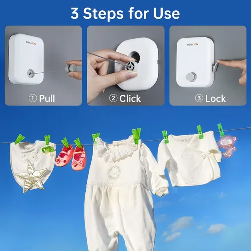 Vista 8 de [Usado] Mbillion Tendedero retráctil para interiores y exteriores, línea de ropa resistente para secar la ropa, línea de ropa colgante retráctil