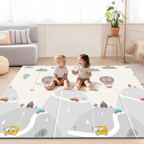 Vista 15 de UANLAUO Alfombra de juego plegable para bebés - 71 x 59 pulgadas, reversible para bebés a niños, antideslizante para interior y exterior