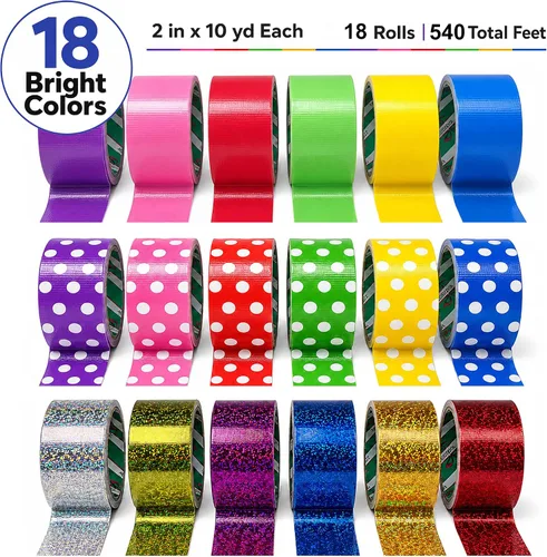 Vista 2 de GiftExpress 18 cintas adhesivas de colores surtidos, cintas holográficas de lunares – Cintas de colores brillantes multiusos para días festivos