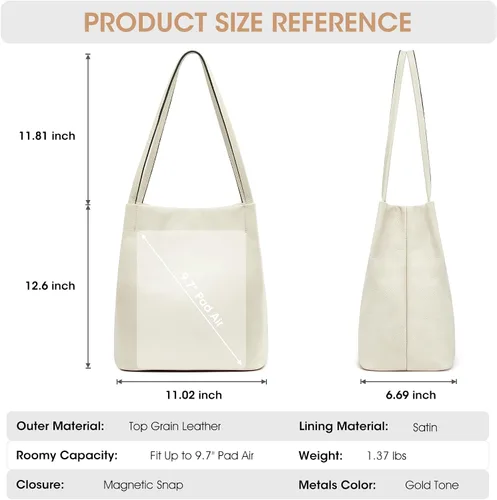 Vista 3 de Kattee Bolso de hombro de cuero genuino suave para mujer con cierre magnético superior