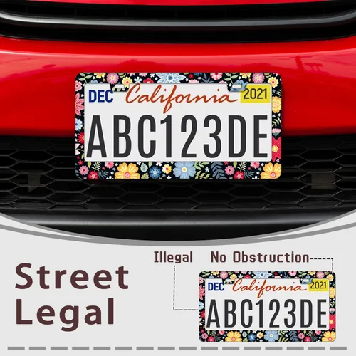 Vista 4 de Marco de matrícula personalizado, marco de placa de matrícula de flores hippie, 2 piezas, cubierta de placa de acero inoxidable para hombres