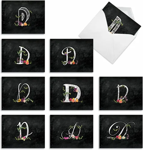 Vista 12 de The Best Card Company - 10 tarjetas de notas en blanco surtidas de letra B inicial, papelería personal con monograma floral con sobres, caja a