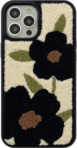Vista 13 de Funda con diseño de flores retro, bonita funda negra floral para iPhone 13, fabulosa funda de protección femenina peluda para iPhone 13