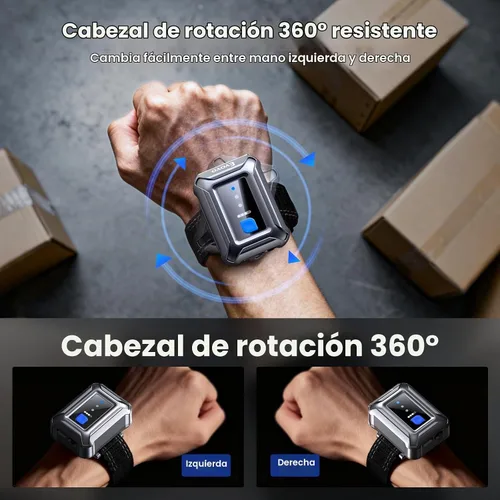 Vista 4 de Eyoyo Escáner de código de barras portátil para muñeca: escaneo rápido y de largo alcance manos libres, mini lector de código QR inalámbrico