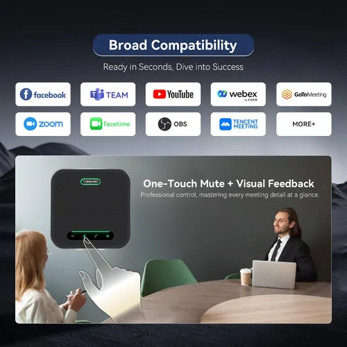 Vista 8 de TONGVEO Altavoz de conferencia Bluetooth con micrófono, AI Cancelación de ruido USB/Altavoz inalámbrico para PC, 4 micrófonos 360 ° de captación