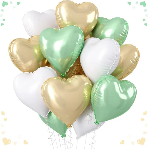 Vista 20 de Globos de corazón azul, dorado y blanco, 18 pulgadas, globos de papel de aluminio azul bebé y crema, 12 piezas, globos de helio en forma de corazón