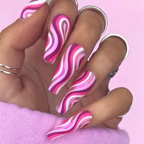 Vista 41 de Uñas postizas francesas a presión, uñas postizas largas de acrílico con forma de ataúd de cobertura completa, uñas postizas de bailarina