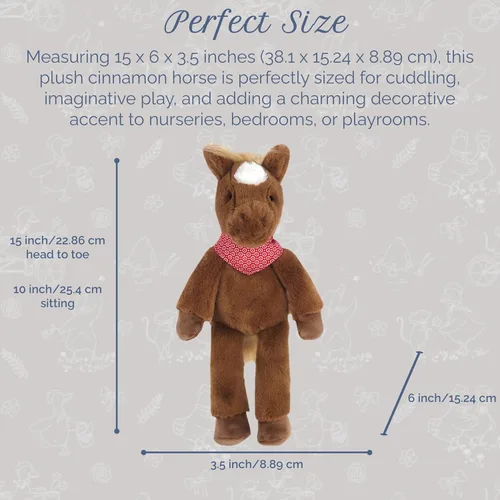 Vista 3 de MON AMI Juguete de peluche Cinnamon The Horse – Caballo de peluche suave de 15 pulgadas, peluche de poni de granja con bandana, animal sentado