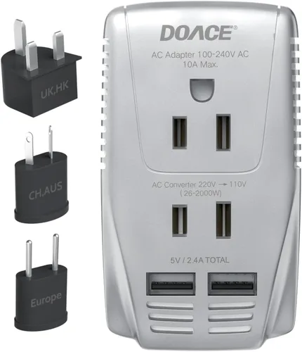 Vista 8 de Convertidor mejorado de 2000W 220V a 110V para viajes europeos, convertidor de voltaje de EE.UU. a Europa para secador de cabello, plancha