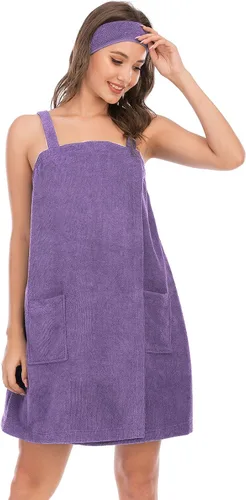 Vista 115 de Veseacky Toalla de baño para mujer con bolsillo, bata de spa ajustable y diadema facial