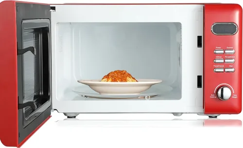 Vista 7 de Emerson MWR7020RD Horno Microondas Compacto Retro de Encimera con Control de Botones, Pantalla LED, 700W 5 Niveles de Potencia, 8 Menús Automáticos