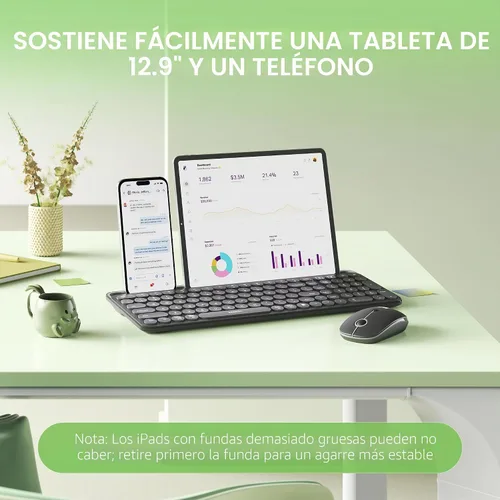 Vista 3 de seenda CTU-301 - Combo de teclado y mouse Bluetooth para iPad, color negro Bluetooth+2.4G combo with tablet holder, full-size keys and quiet