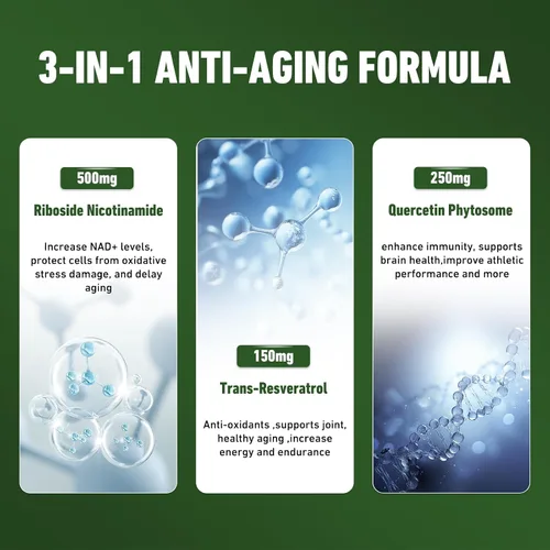 Vista 4 de Airboy Suplemento NAD+ con nicotinamida ribósido resveratrol y quercetina 900 mg, alternativa de NMNH para hombres y mujeres, apoya