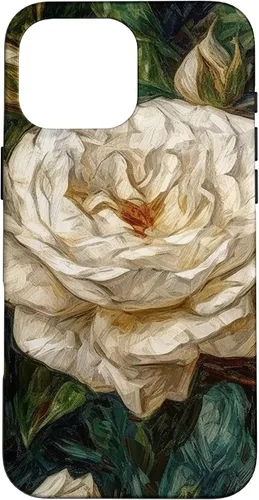 Vista 19 de iPhone 16 Van Gogh Art White Flower White Roses Case