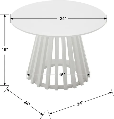 Vista 8 de DUOMAY Mesa de centro redonda moderna con base geométrica única, elegante mesa de madera blanca para sala de estar, oficina, salón, color blanco