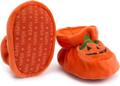 Vista 4 de Luckinbaby Botines de calabaza de Halloween para recién nacidos, para bebés, niños y niñas, unisex, con suela suave, para cuna
