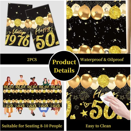 Vista 9 de Uiorgui 2 piezas mantel de cumpleaños número 18, mantel de cumpleaños número 18 negro dorado para niños y niñas, mantel de plástico rectangular