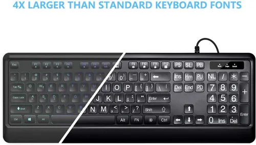 Vista 2 de KOPJIPPOM Teclado Retroiluminado de Letras Grandes, Teclado de Computadora con Cable USB, Teclado de Tamaño Completo con LED Blanco Iluminado