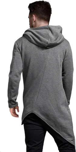 Vista 4 de COOFANDY Sudadera con capucha para hombre ligera casual dobladillo irregular estilo hip hop longitud larga con cremallera