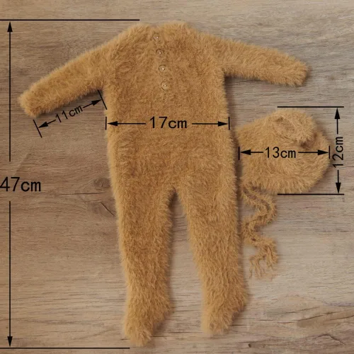 Vista 5 de Zeroest Accesorios de fotografía para recién nacidos, trajes de niño, accesorios para fotos de oso y niña, gorro con pies, mameluco de manga