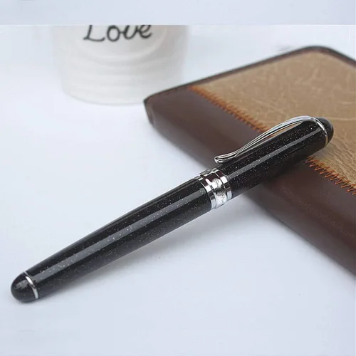 Vista 4 de Pluma estilográfica negra con purpurina, recargable de 5.5 in x 0.5 in para hombres y mujeres, diario, caligrafía, bolígrafos de escritura suave