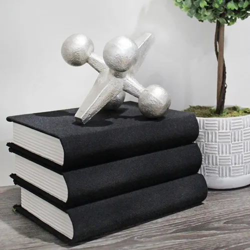 Vista 2 de AuldHome Design Pila de libros de imitación (negro, juego de 3); libros decorativos para manualidades y decoración del hogar