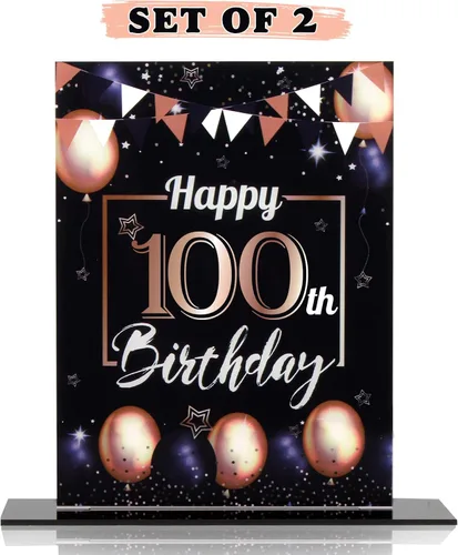 Vista 227 de LINGTEER Decoraciones de feliz cumpleaños número 11, 2 piezas de soporte de acrílico con impresión de pie rosa y azul, tablero de telón de fondo