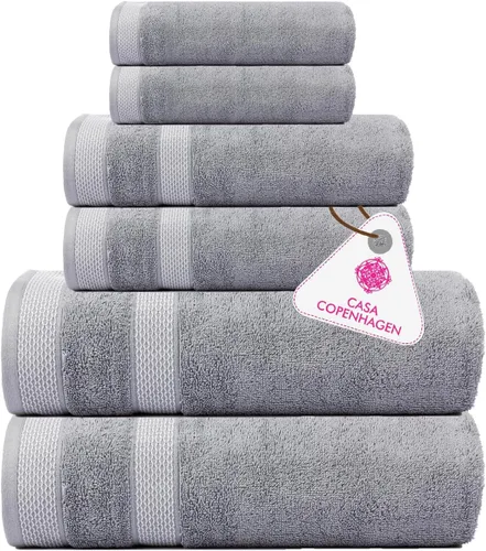 Vista 47 de CASA COPENHAGEN Exotic - Juego de 6 toallas de diseño de 100% algodón egipcio, color azul aguamarina, 550 GSM, 2 toallas de baño, 2 toallas de baño