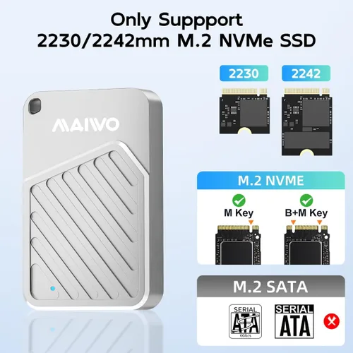Vista 2 de MAIWO Carcasa magnética 2230 2242 M.2 NVMe SSD USB3.2 GEN2, carcasa externa de lector de unidad de estado sólido para iPhone 17 16 15 Pro Max