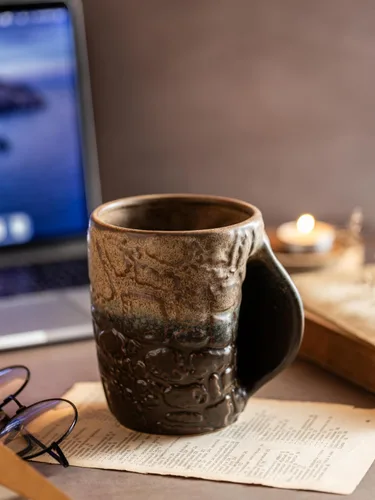Vista 5 de Taza calentadora de manos de cerámica, tazas de café grandes de 24 Tierra Rústica Ombre