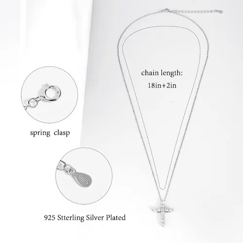 Vista 4 de Collar con colgante de cruz para esposa, madre, novia, novio, compuesto por 11 moissanitas de 0,1 quilates, plata de ley 925 chapada en oro blanco