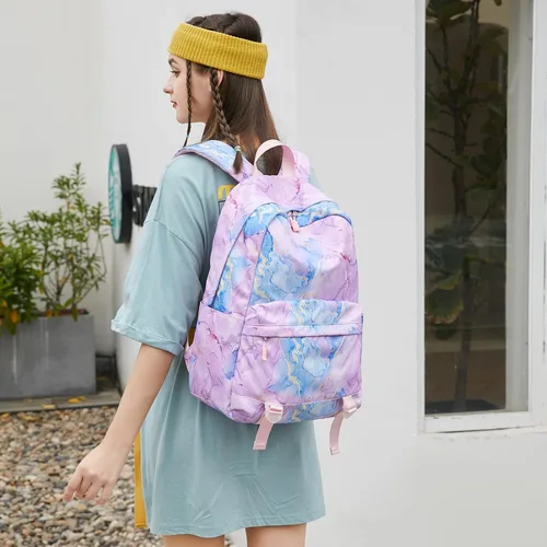 Vista 8 de Createy Mochilas de mármol ligeras resistentes al agua para niñas adolescentes mochila escolar con bolsa de almuerzo