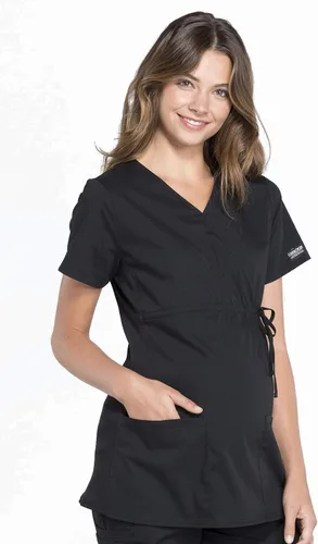 Vista 5 de Cherokee Women's Maternity Scrub Top with 3 Pockets Mock Wrap WW685