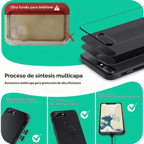 Vista 2 de ONES Funda delgada para iPhone 8 Plus / 7 Plus, cubierta de patrón de fibra de carbono, funda protectora a prueba de golpes con diseño minimalista