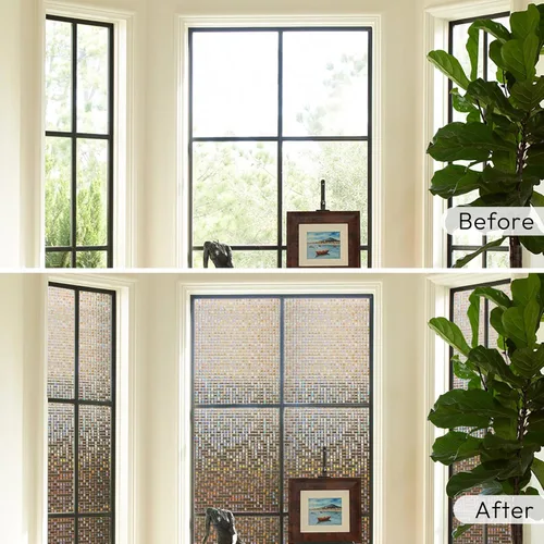 Vista 8 de rabbitgoo Película de privacidad para ventana con diseño de vidrio emplomado, película decorativa de arcoíris en mosaico, tinte estático removible