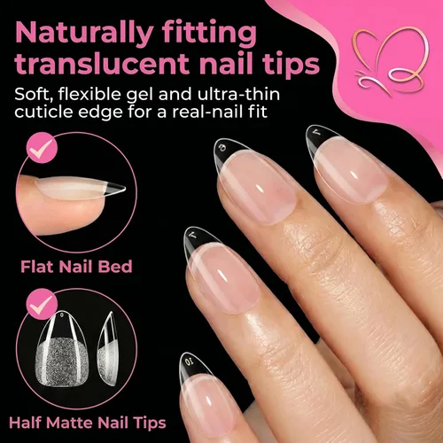 Vista 2 de Misssix Kit de puntas de uñas de gel de almendra corta, 432 puntas de uñas Corto