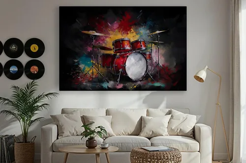 Vista 8 de LuxeWood Arte de Pared Musical en Lienzo - Impresiones Temáticas Musicales Medianas y Grandes para Sala de Estar, Oficina, Estudio, Airbnb